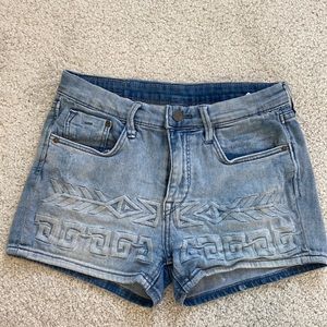 Geometric Embroidered Denim Shorts